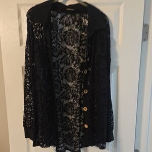 HEIMISH USA Black Lace Knit-Trim Button-up